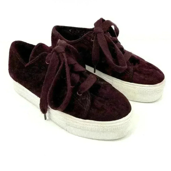 VTG Women's Burgundy Velour Platform Sneakers Sz 7 90's Y2K No Parking - Picture 1 of 12